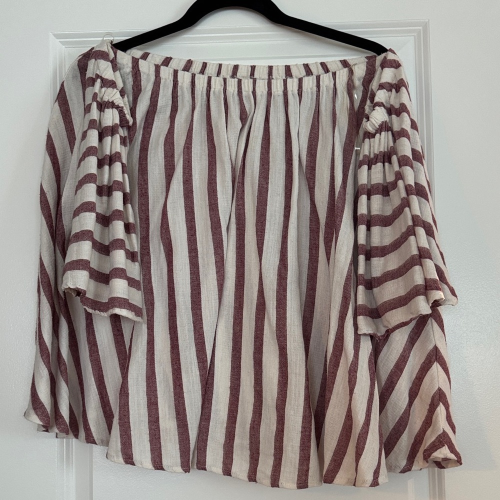 Forever 21 Burgundy and White Striped Blouse